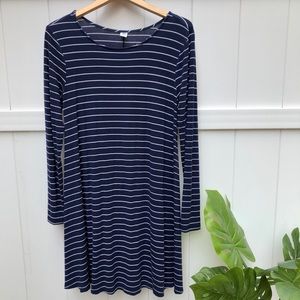 Jersey navy striped shirt dress